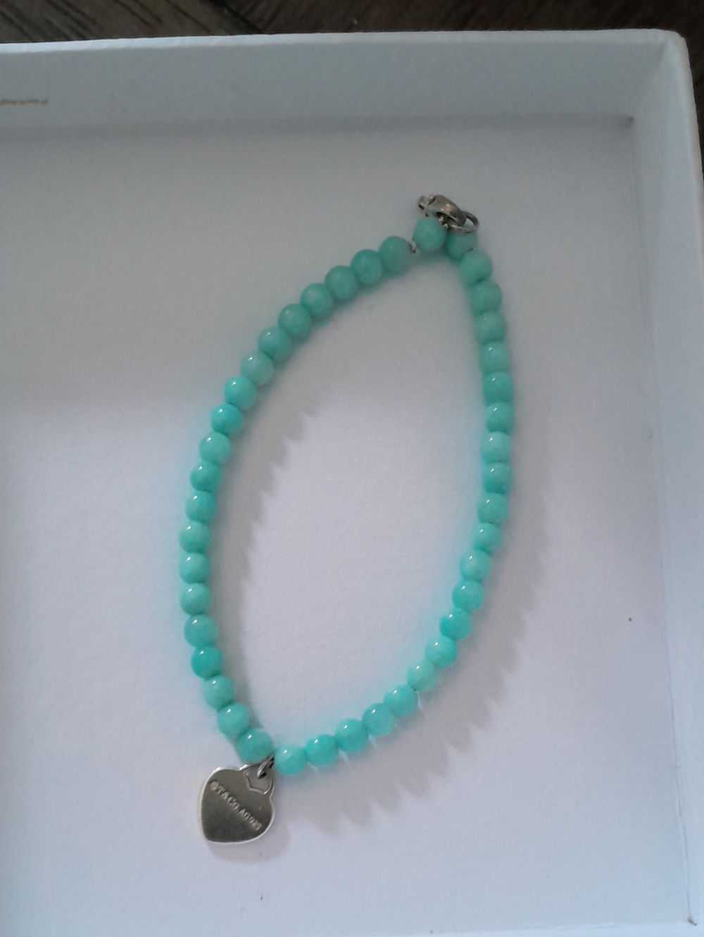 Authentic Tiffany & Co. Turquoise Beaded Bracelet with Heart Tag **no Box/bag**